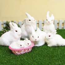 Real rabbit fur simulation rabbit plush toy rabbit doll animal model Jade Rabbit size white rabbit ornaments