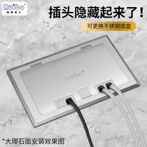 Ruibo open side plug hidden ground socket stainless steel waterproof five-hole phone computer floor ground socket