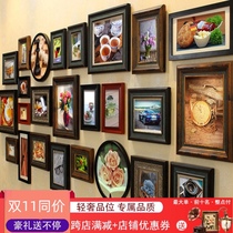 Retro solid wood American Photo Wall restaurant Old oversized photo frame living room background luxury European Wall combination painting