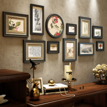 New Chinese photo wall Zen solid wood frame wall combination Chinese style living room sofa background wall decorative painting porch