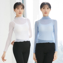 2021 spring new adult classical folk dance gauze ballet practice half high neck wavy top blouse