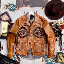 Falling below the cost price? Anti-velvet cowhide American vintage jacket Mens leather leather Navajo style jacket