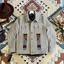Breakdown reserve price American retro anti-velvet cowhide western denim jacket 507 Navajo style leather leather jacket