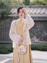 Pillow dream village time gift box Lazy Loose handmade hollowed-out cardiovert 100 lap sweater qipao knit jacket autumn