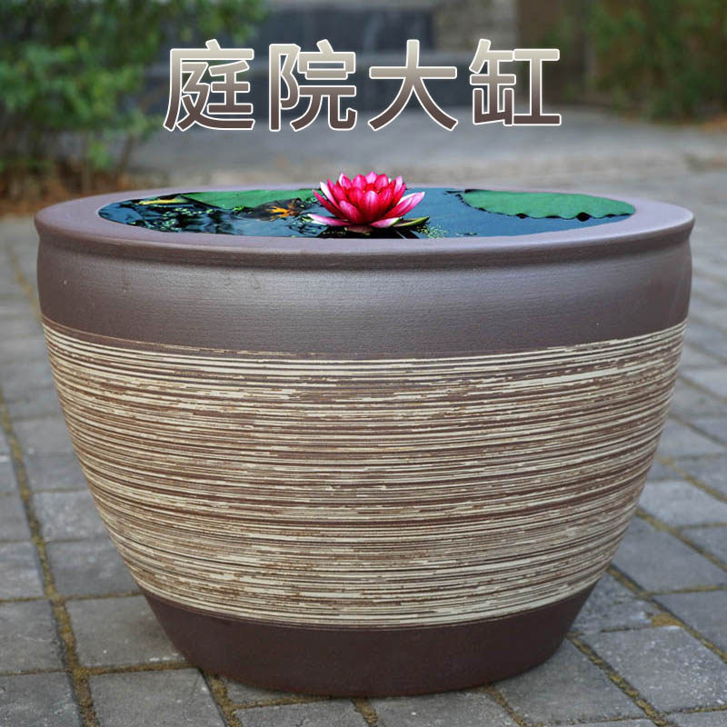 Bowl lotus pot water lily basin pot lotus pot cylinder extra large ceramic water tank planting tree large flower pot courtyard outdoor clearance