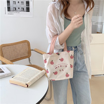 Cute Japanese peach handbag small fresh summer canvas hand bag mini bento storage bag tide