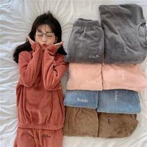 Coral velvet pajamas in autumn and winter plus thick fairy warm pants outfitted with loose warm casual pants