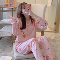 Pajamas Womens Spring and Autumn long sleeves Korean version of net red ins Wind student cardigan winter large size month home suit suit