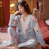 Yuezi Clothing Spring and Autumn Winter postpartum feeding breastfeeding thickening three layers of air cotton maternal pajamas 11 months 10