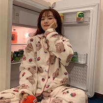 Cute coral velvet pajamas female students ins autumn and winter New padded velvet home clothes two-piece suit