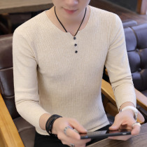 Sweater men 2021 autumn new fashion leisure Korean fashion fashion fashion fashion fashion brand slim bottom V collar knitted sweater