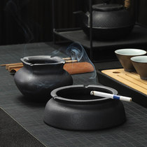 Day Style Ceramic Ashtrays No Cover Big Black Pottery Brief Windproof Home Living Room Creative Office Coarse Pottery