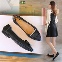 Hong Kong leather single shoes women flat pointed head 2021 new summer black work shoes large size womens shoes 41-43