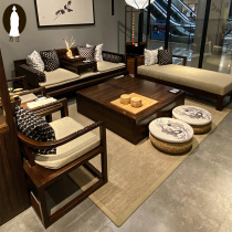 New Chinese style sofa combination modern Chinese style living room Zen solid wood sofa Arhat bed black gold wood furniture customization