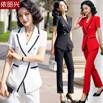Small blazer womens short-sleeved Korean fan summer fashion professional temperament Goddess fan beauty salon overalls suit thin