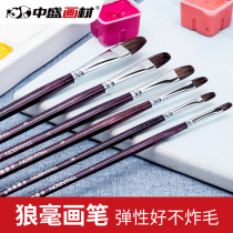 Zhongsheng Painting Material 101 Single and Double Purple Flower Rod Round Peak Langhao Watercolor Pen Gouache Set Pen Oil Painting Brush 6 Pack