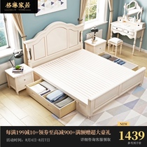 American bed Drawer bed 1 8 meters Master bedroom double bed Solid wood bed 1 5 modern simple European bed White princess bed