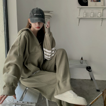 2021 autumn and winter New Fashion plus velvet thick casual sweater wide leg pants loose two-piece womens sportswear