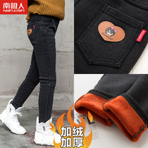 2021 new winter girls leggings baby one plus velvet padded children denim pants wear autumn and winter clothes