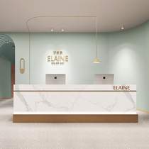Hotel clubhouse cashier Company atmosphere simple bar imitation marble front desk reception desk with stainless steel counter