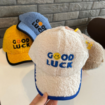 Childrens baseball cap boys autumn and winter lamb velvet Korean baby embroidered cap girl thickened warm hat tide