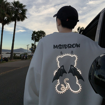 Reflective bear sweater men winter plus velvet thickened ins trend loose round neck coat spring and autumn couple coat