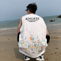 @Aberdeen literary men splash ink letter sports vest summer waistband wear tide brand loose casual sleeveless T-shirt