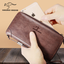 New Leather Clip Wallet Male length Zipper Genuine Leather Multifunction Mens Hand Bag Retro Cow Leather