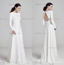 New products long sleeve beautiful back light wedding dress bridal wedding dress bridal elegant dress banquet photography tour lawn