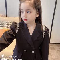 Douyin new Lina kids foreign air cushion shoulder belt with drill small suit pleated skirt little girl two-piece autumn suit
