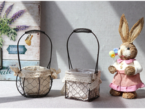 New wrought iron linen flower basket portable flower basket waterproof basket flower arrangement plant decorative basket country pastoral basket