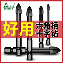 Ceramic tile drill drill hole overlord drill Triangle drill impact concrete hexagonal handle four-blade hand electric drill glass round