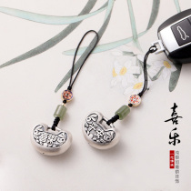 Pure silver Ruyi long life lock key button mobile phone hanging decoration male and female retro wind style auspicious Rudy foot silver pendant gift