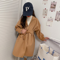 Girls autumn winter in long style jacket 2022 new Korean version CUHK Scout red trendy girl Double face cashmere Grand coat