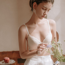Sixth floor French underwear womens triangle cup bra lace without steel ring small chest gathering summer ultra-thin bra set