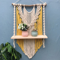 Nordic woven tapestry shelf living room wall Wall hanger simple solid wood board storage homestay clapboard decoration
