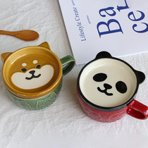 DearDali Japanese-style firewood dog panda mug with lid ceramic coffee cup couple water Cup boy girl simple