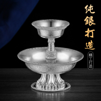 S999 Sterling silver eight auspicious carved fine dharma cup Foot silver hand-made Buddhist dharma instrument for cup 10 6cm