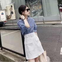 Europe station 2022 new summer professional suit woman high waist display slim fit and short sleeve shirt temperament bag hip skirt