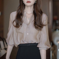 European station Summer new mercerized 70% sleeve shirt with female ol commuter minimalist easy shirt with small crowdsourced wind blouse