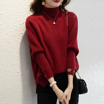 European station semi-high collar pullover cashmere sweater womens autumn and winter foreign style fashion loose thin and thick sweater