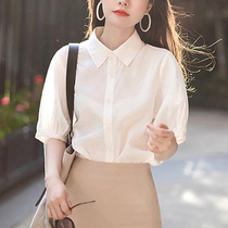 2021 summer new bubble sleeve shirt womens French retro port wind casual foreign style age-reducing white short-sleeved shirt