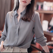  European station 2021 autumn new shirt womens casual all-match long-sleeved lapel niche shirt temperament professional top