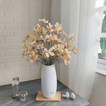Hejia daisy bouquet simulation flower Wangchun silk flower fake flower inlaid copper ceramic flower pot set Living room dining table ornaments