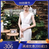 Light wedding dress 2021 New satin temperament Mori Super fairy dream little bride welcome to go out gauze women Summer