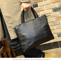 Hong Kong leather new mens bag briefcase mens bag business Hand bag horizontal shoulder bag crossbody men