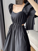 PPENG micro fat mm French style Hepburn small black dress woman summer dress design feeling big code black dress with waist long section