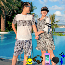 Couple swimsuit womens 2021 new fat conservative belly cover thin beach pants mens suit fat mm200 pounds swimsuit