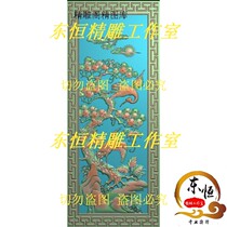 Tan carved pine crane exquisite carved figure gray relief carving picture flower and bird backrest boutique crane pine tree material design door panel