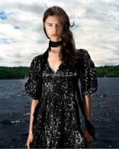 French single high-end color black and white splashing ink printing silk viscose satin dress waist thin